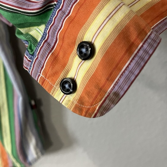 VTG 90's Tommy Hilfiger Multicolor Striped Button Down Long Sleeve Mens Small - Picture 3 of 4